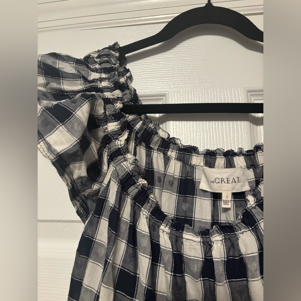 THE GREAT Nightingale Gingham Midi Dress in Navy Blue Heart Size 1 - Picture 9 of 14